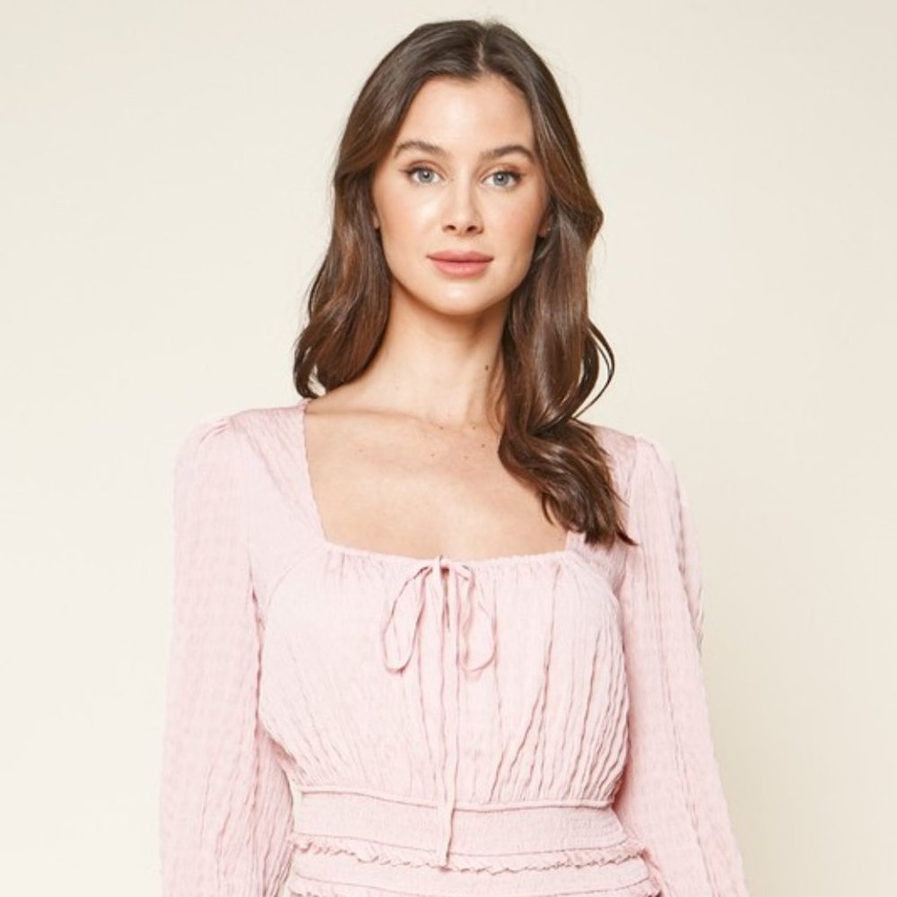 Pink Smocked baby doll crop top - Picture 2 of 10